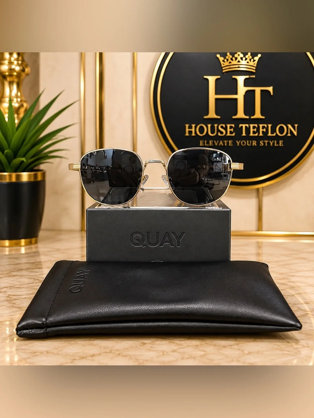 QUAY Gold-Tone Sunglasses | Dark Lenses | 52-20-145 Unisex NWOT